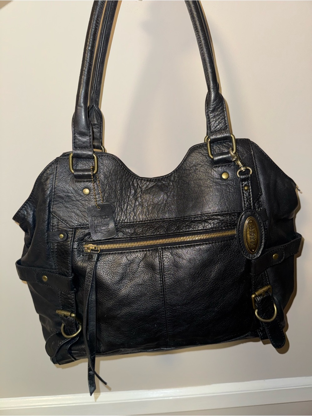 Born Y2K Black Leather Tote Handbag with Gold Hardware